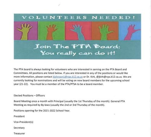 Volunteers Needed For The PTA! 